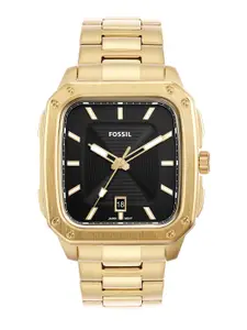 Fossil Men Black Dial & Gold Toned Stainless Steel Straps Analogue Watch FS5932