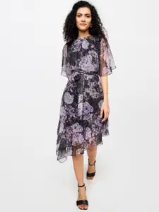 AND Black & Lavender Floral Midi Dress