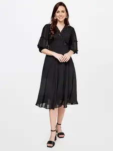 AND Women Black Embroidered Midi Dress
