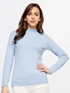 AND  Women Blue High neck Top