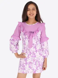 CUTECUMBER Purple Floral Jacquard A-Line Dress