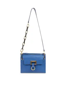 Hidesign Blue Leather Structured Sling Handbag