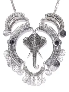 YouBella Oxidised Silver-Plated Elephant Charm Necklace