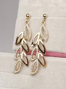 YouBella Gold-Plated Contemporary Stone-Studded Drop Earrings