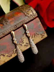 YouBella Gold-Plated Teardrop-Shaped Stone-Studded Drop Earrings