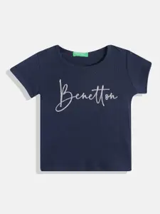 United Colors of Benetton Girls Pure Cotton Brand Logo Print Top