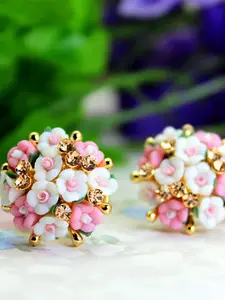 YouBella White & Pink Floral Studs