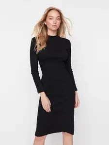 Trendyol Women Black Solid High Neck Sheath Dress