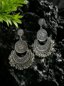 YouBella Oxidised Silver-Toned Contemporary Chandbalis