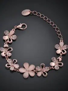 YouBella Rose Gold-Toned & Peach-Coloured Floral Stone-Studded Bracelet