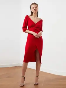 Trendyol Women Red Solid Polyester Tulip Bodycon Dress