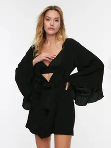 Trendyol Black Solid Mini Wrap Dress