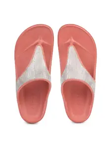 ABROS Women Peach-Coloured & Silver-Toned Solid Slip-On