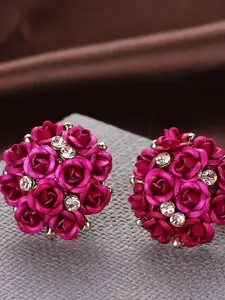 YouBella Magenta Gold-Plated Floral Studs