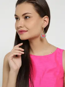 YouBella Multicoloured Gold-Plated Beaded Crescent-Shaped Drop Earrings
