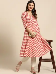 Sangria Women Red & White Checked A-Line Kurta