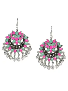 YouBella Silver-Toned & Pink Crescent Shaped Chandbalis