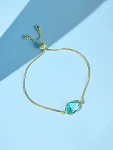 Mikoto by FableStreet Women Gold-Toned & Blue Brass Topaz Handcrafted Gold-Plated Bracelet
