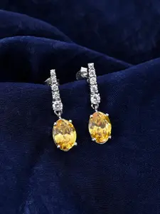 March by FableStreet 925 Sterling Silver Rhodium-Plated Yellow Zircon Handcrafted Earrings