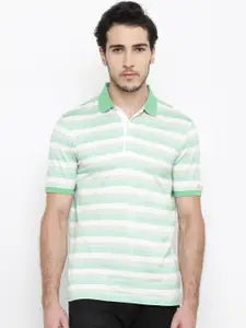 Blackberrys Men Green & White Striped Polo Collar T-shirt