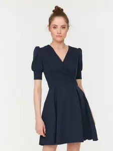 Trendyol Women Navy Blue Solid Fit & Flare Dress