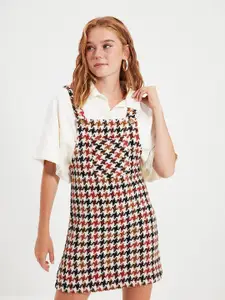 Trendyol Off White Pinafore Geometric Printed Geometric Dress