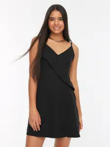 Trendyol Women Black Shoulder Strap A-Line Dress