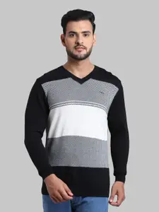 ColorPlus Men Plus Size Black & White Colourblocked Pullover Sweater