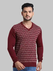 ColorPlus Men Maroon & White Printed Pullover