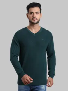ColorPlus Men Green Solid Acrylic Pullover