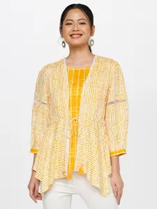 Global Desi Women Mustard Yellow Striped Top
