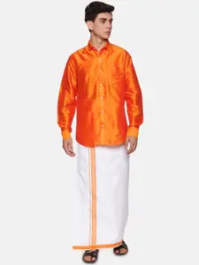 Sethukrishna Men Orange & White Shirt with Dhoti Pants