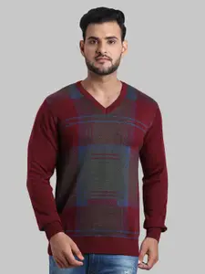 ColorPlus Men Maroon & Blue Checked Pullover
