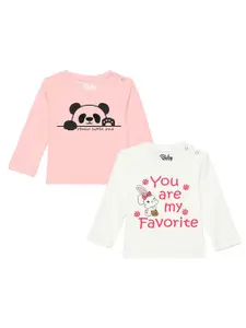 Wear Your Mind Infants Girls Set Of 2 Pink & White Typography Printed Cotton T-shirt