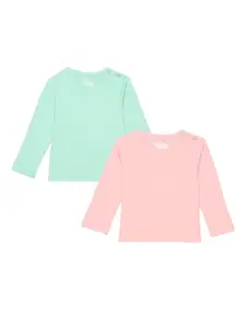 Wear Your Mind Infants Girls Set Of 2 Green & Pink Solid T-shirt