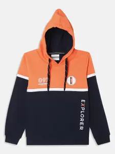 Octave Boys Orange Colourblocked Hooded Fleece Sweatshirt