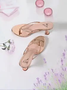 Jove Women Rose Gold Ethnic Embellished Kitten Heels