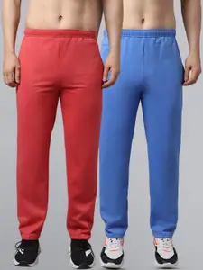 VIMAL JONNEY Men Pack of 2 Blue & Red Solid Fleece Track Pants