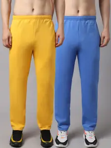 VIMAL JONNEY Men Pack of 2 Blue & Yellow Solid Fleece Track Pants