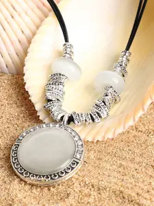SOHI Silver-Toned & White Stone Pendant Chain