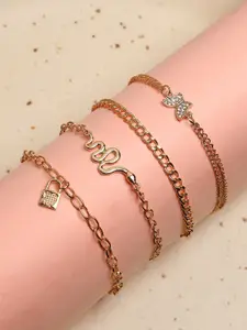 SOHI  Gold Plated Set Of 4 Anklet Cum Bracelet