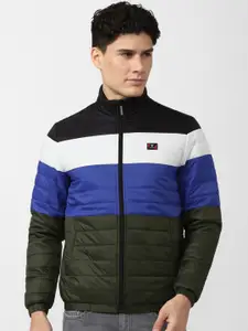 Van Heusen Sport Men Olive Green White Colourblocked Puffer Jacket