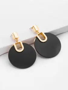 OOMPH Black & Gold-Toned Circular Drop Earrings