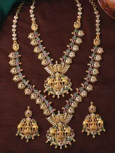Estele Gold Plated CZ Traditional Laxmi Ji Designer Bridal Necklace Set combo for Women