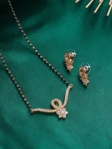 Estele Gold Plated Curved Floral Mangalsutra Necklace Set