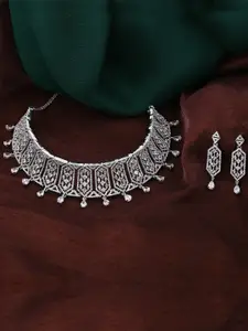 Estele Rhodium Plated Lavish Luxe Designer Choker Style Necklace Set for Women