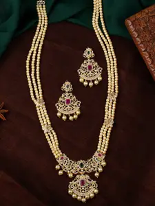 Estele Gold Plated CZ Majestic Moti Haar Necklace Set with Stones & Pearls