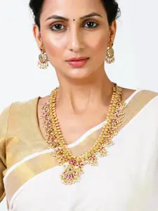 Estele Gold Plated CZ Beautiful Designer Necklace Set with Pearls