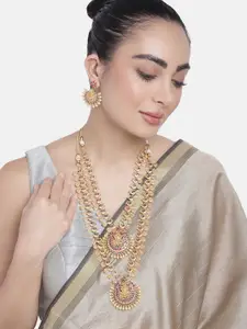 Estele Gold Plated CZ Holy Laxmi Ji with Coins Designer Bridal Necklace Set