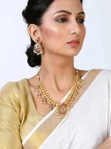 Estele Gold Plated CZ Traditional Machilipatnam Bridal Necklace Set With Pearls